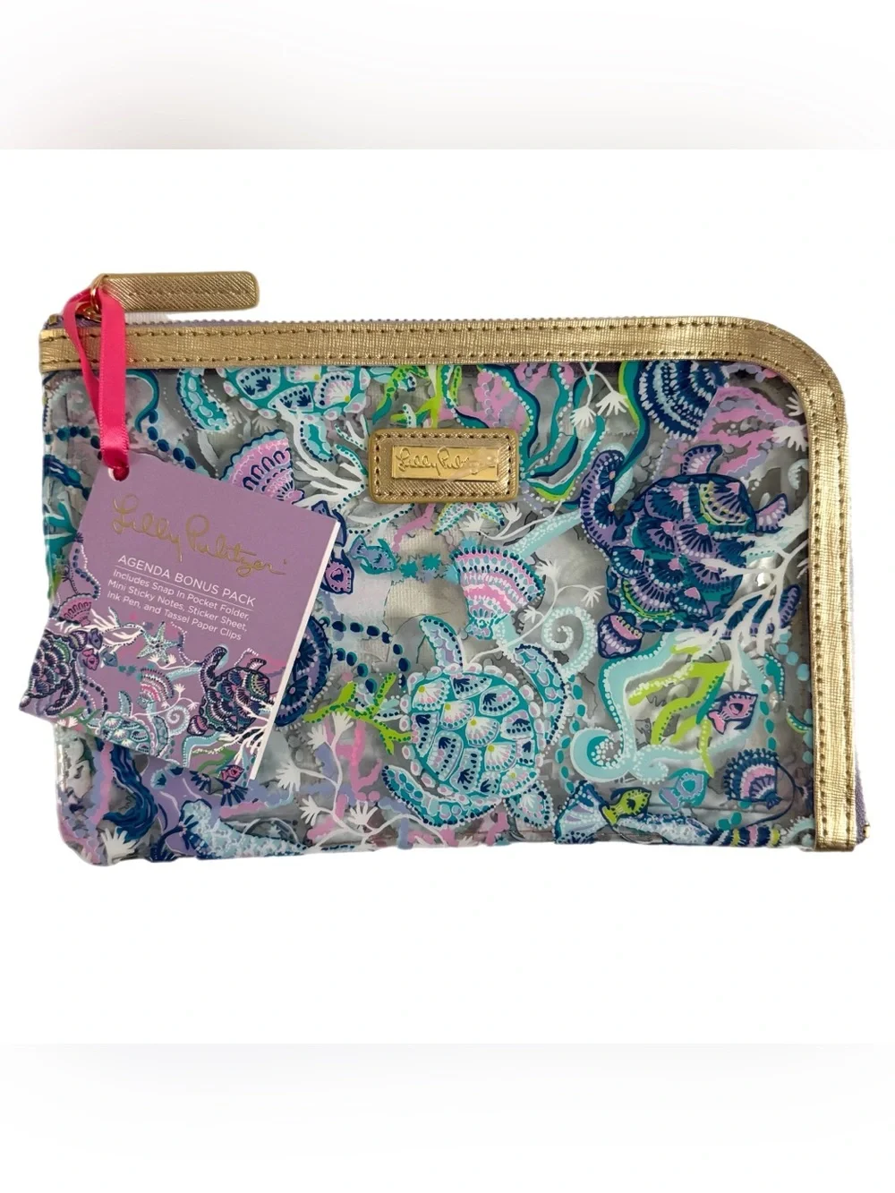 Lilly Pulitzer Vinyl Zip Pouch Sea Turtle Fish Beach Coastal NWT READ Travel Bag
